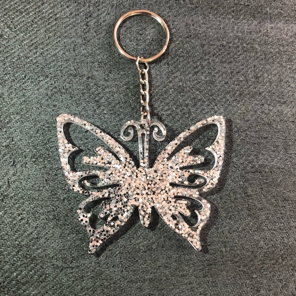 Silver Glitter Butterfly Keychain - Also available as a necklace or ornament - Picture 11 of 15